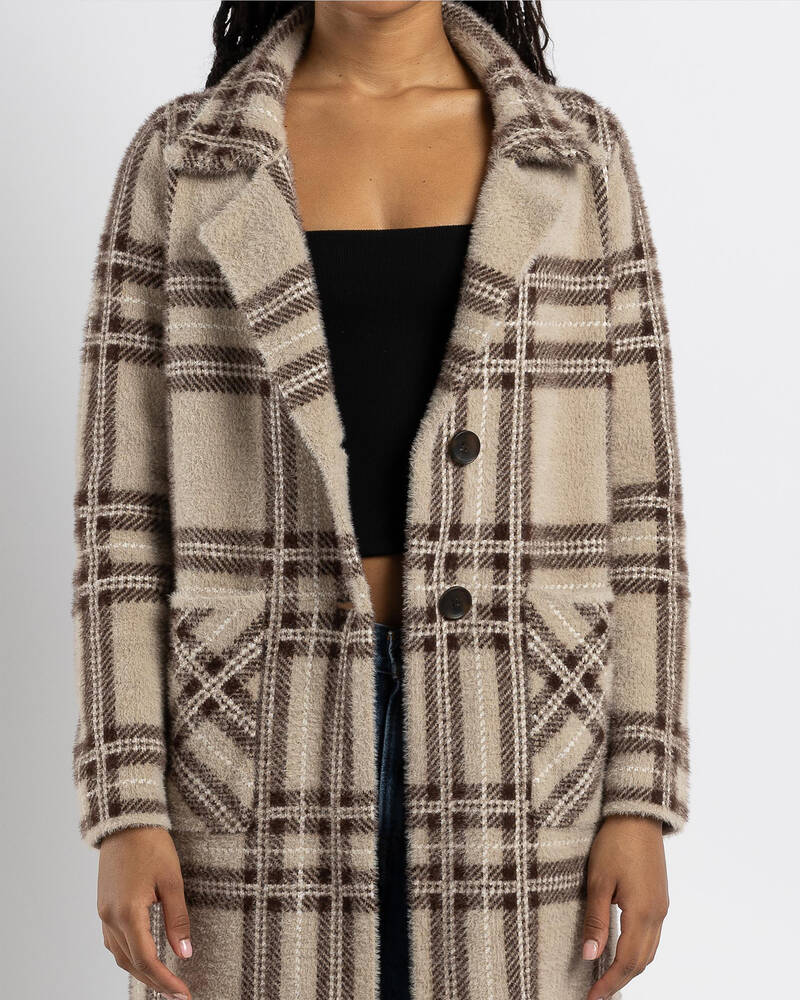 Shop Ava And Ever Central Park Knit Coatigan In Beige/brown Check