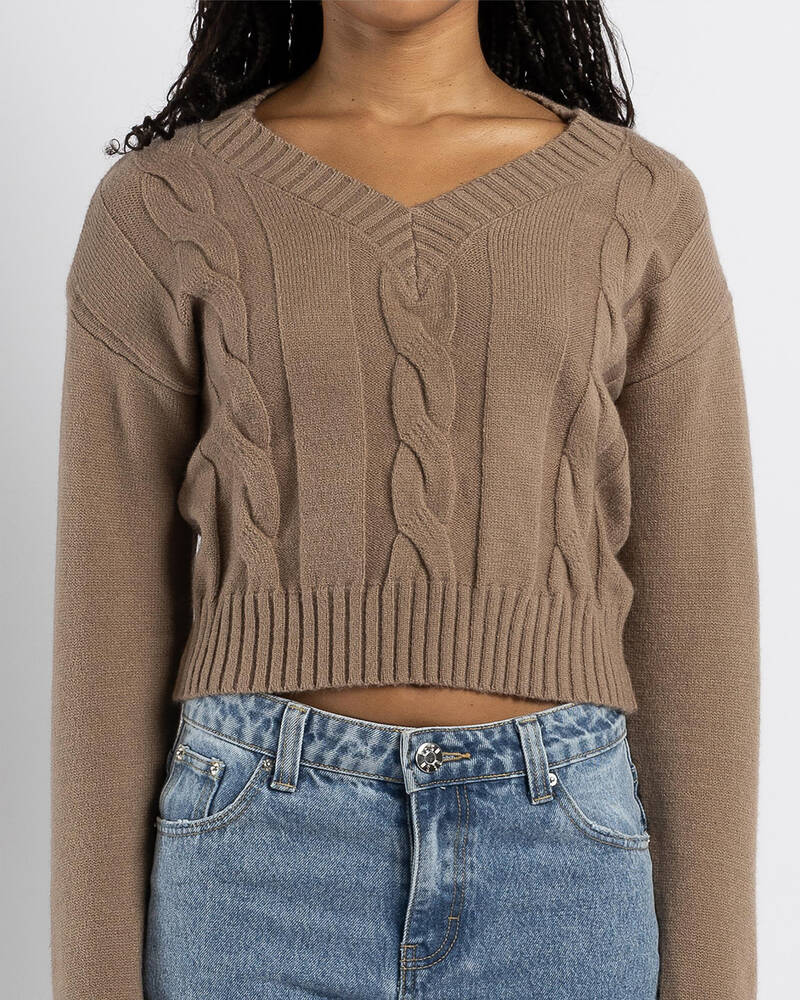 Mooloola Dee Cable V Neck Knit Jumper for Womens