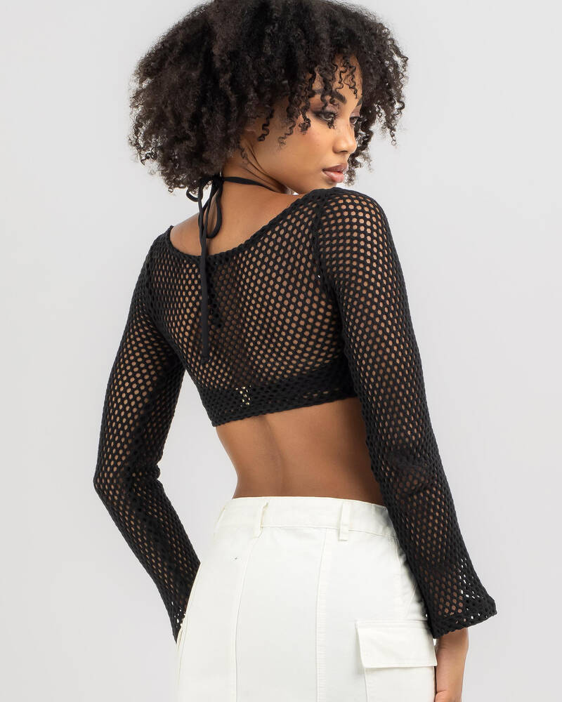 Ava And Ever Layla Crochet Tie Up Long Sleeve Top for Womens