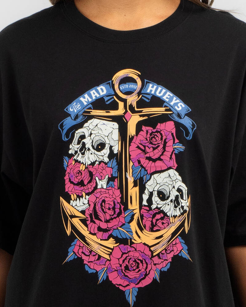 The Mad Hueys Skulls And Roses Oversized T-Shirt for Womens