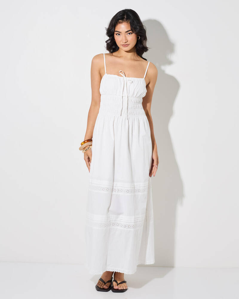 Rhythm Broderie Lace Gathered Midi Dress for Womens