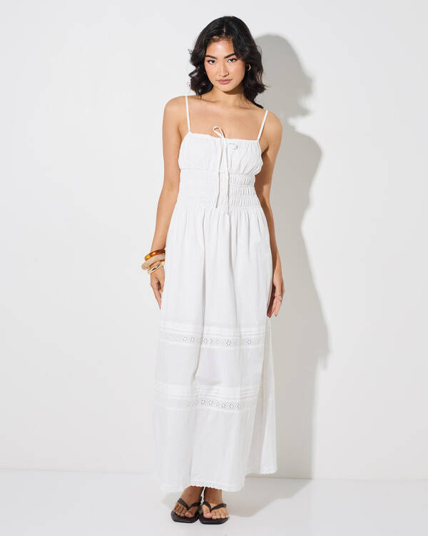 Broderie Lace Gathered Midi Dress