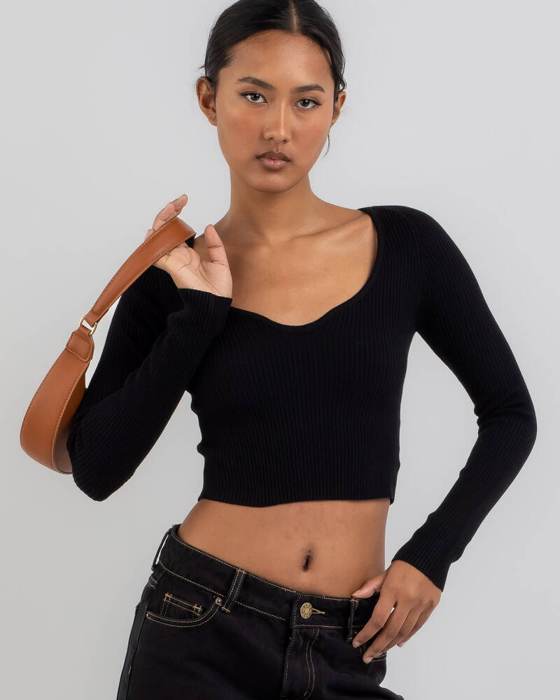 Ava And Ever Pop Quiz Long Sleeve Crop Knit Top for Womens