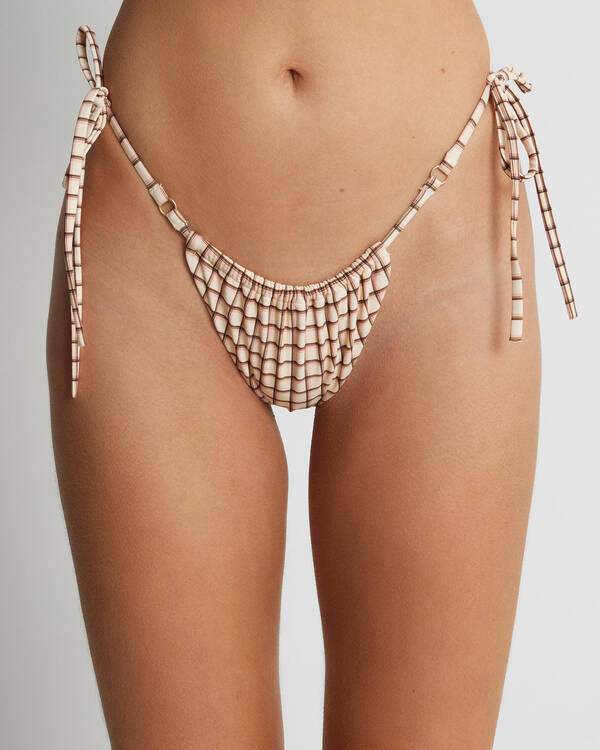 Rhythm Rumi Check Gathered Tie Side Itsy Bikini Bottom for Womens