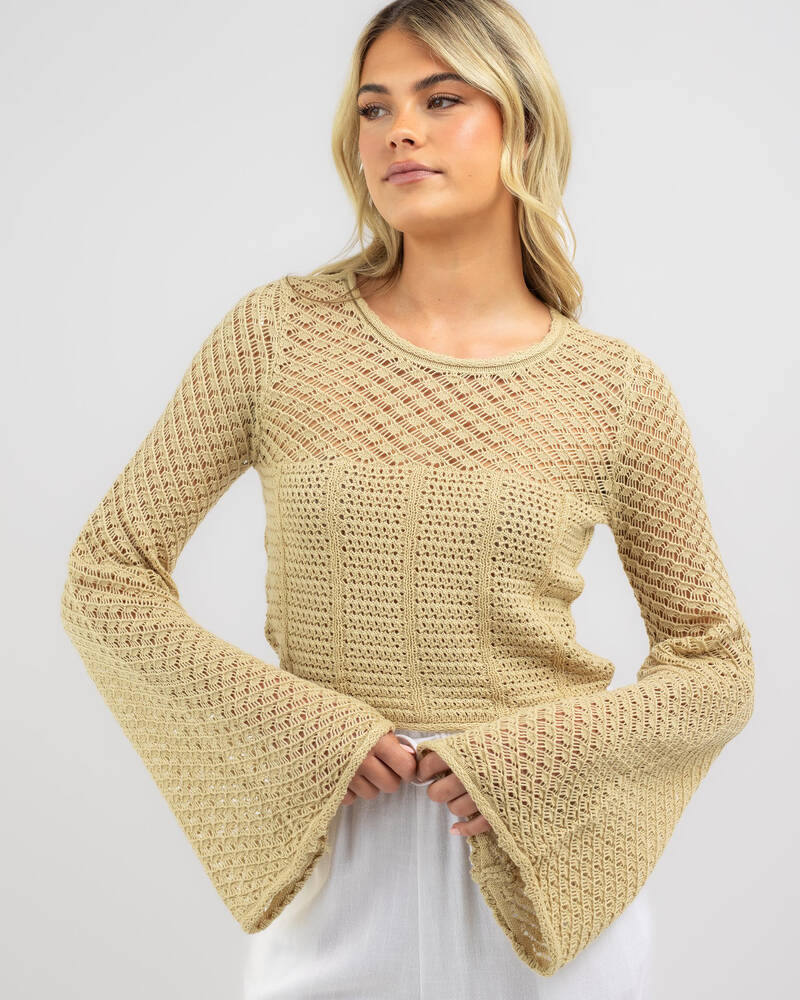 Thanne Lola Crochet Long Sleeve Knit Top for Womens