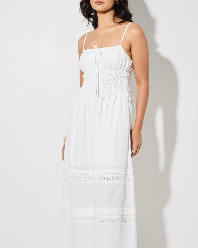 Rhythm Broderie Lace Gathered Midi Dress for Womens