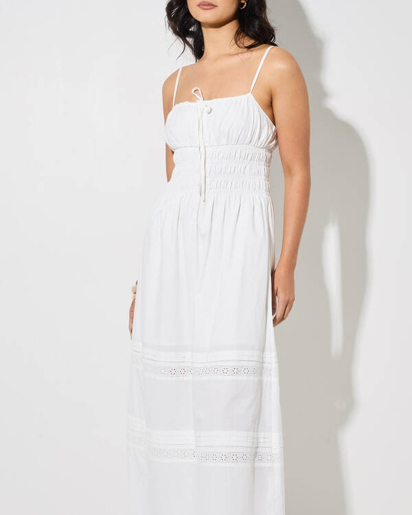 Rhythm Broderie Lace Gathered Midi Dress for Womens