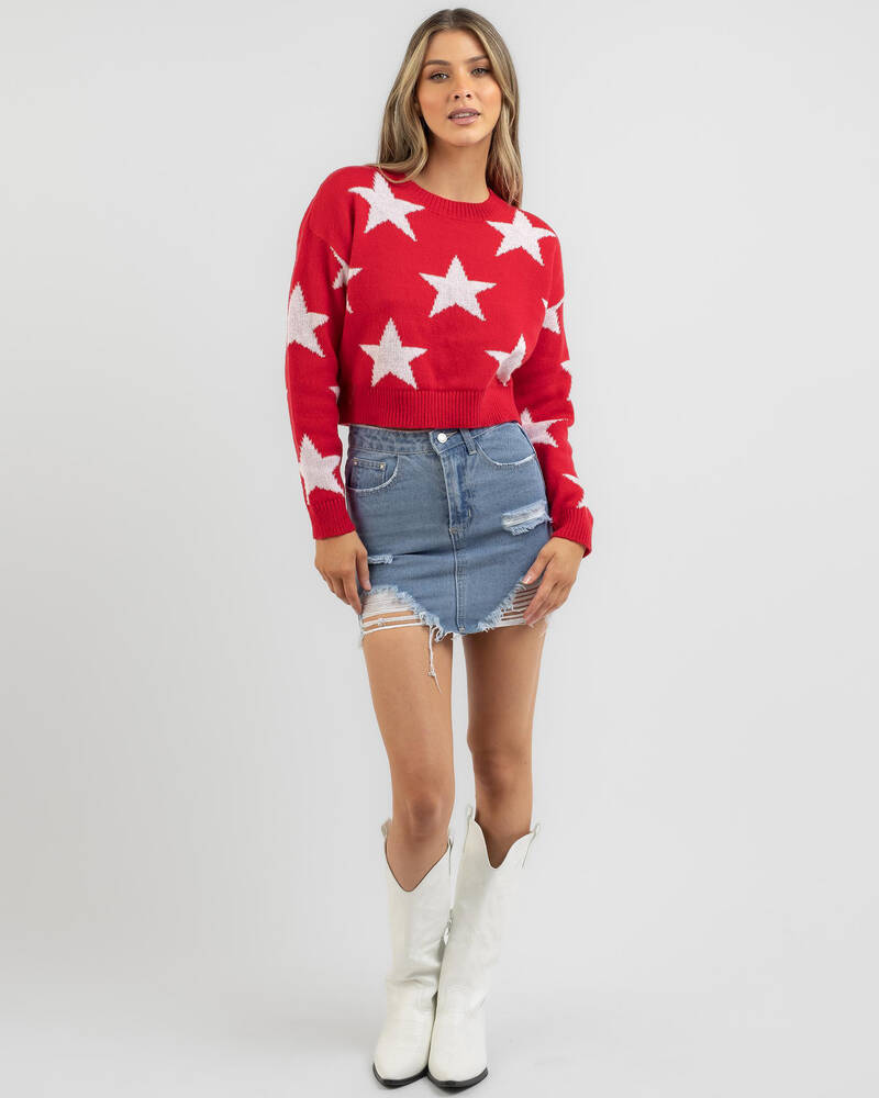 Ava And Ever Cowboy Crop Crew Neck Knit Jumper for Womens