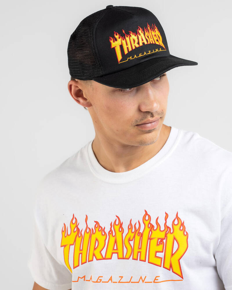 Thrasher Flame Embellished Trucker Cap for Mens