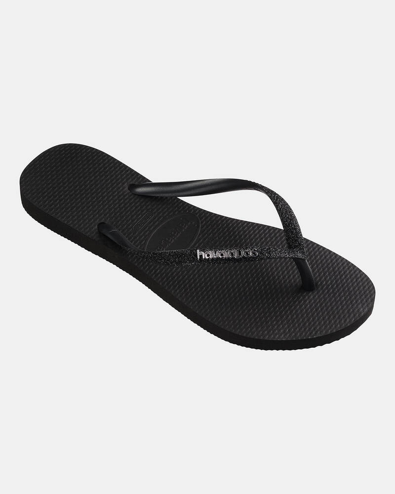 Havaianas Slim Metal Logo Glitter Thongs for Womens