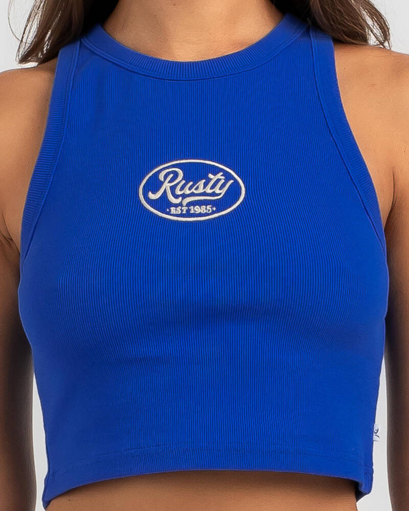 Rusty Pit Stop Ribbed Racer Tank Top for Womens
