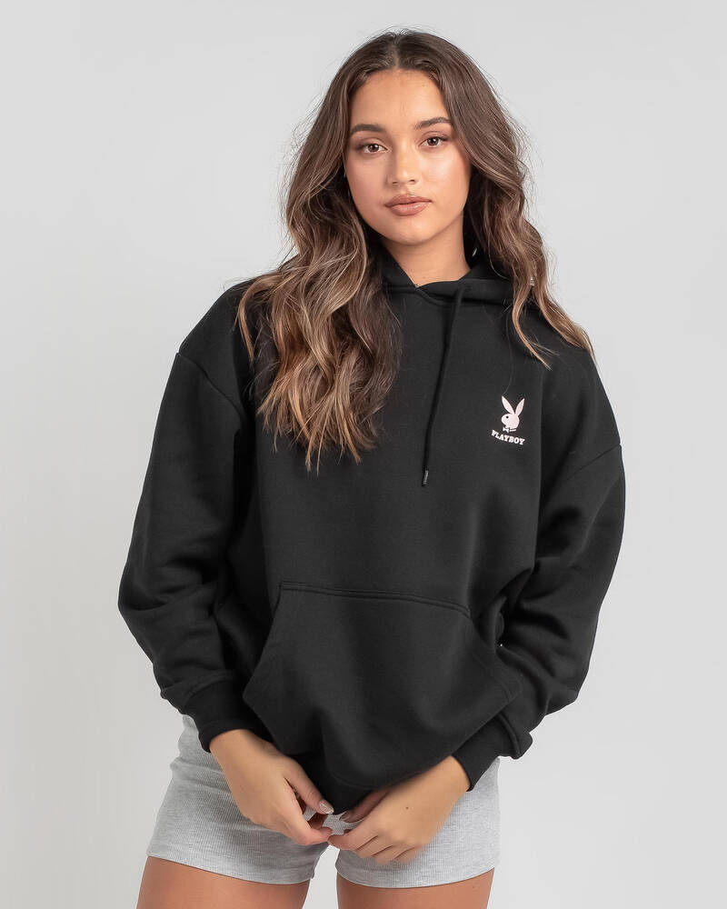 Playboy Bunny Text Stacked Hoodie for Womens