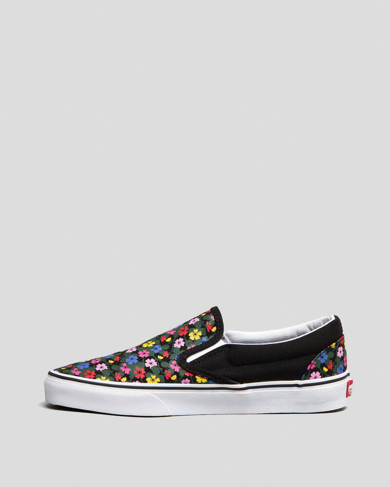 Vans Womens Classic Slip On Shoes In Floral Black/white - Fast Shipping ...