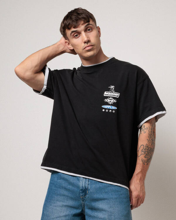 Worship Supplies Is This It Box Fit Cropped Layered T-Shirt for Mens