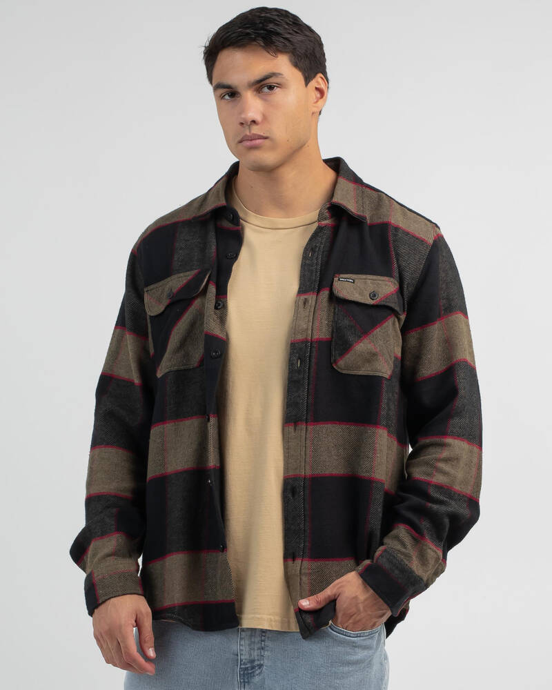 Brixton Bowery Flannel Long Sleeve Shirt In Heather Grey/charcoal ...