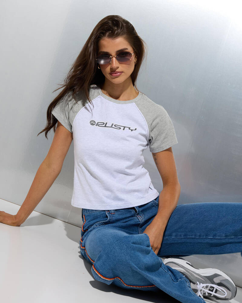 Rusty Archived Raglan Baby Tee for Womens