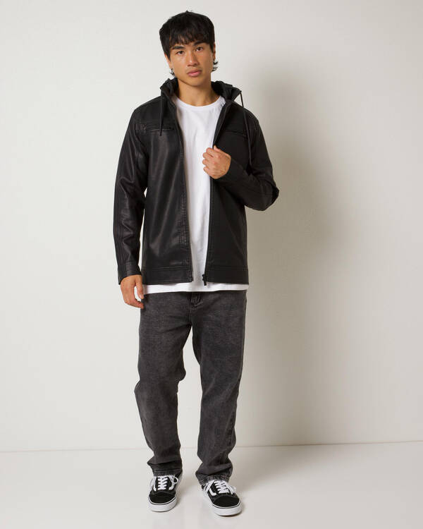 Dexter Scatter Hooded Faux Leather Jacket for Mens