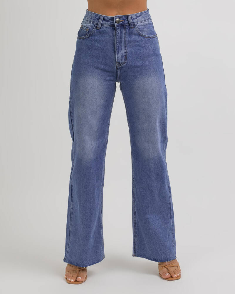 Shop Ava And Ever Robbie Loose Wide Leg Jeans In Mid Blue - Fast ...