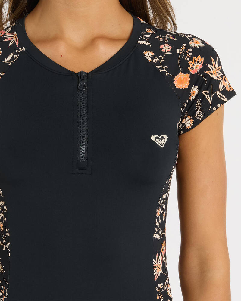 Roxy Half Zip Cap Sleeve Rash Vest for Womens