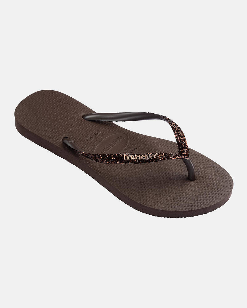 Havaianas Slim Metal Logo Glitter Thongs for Womens