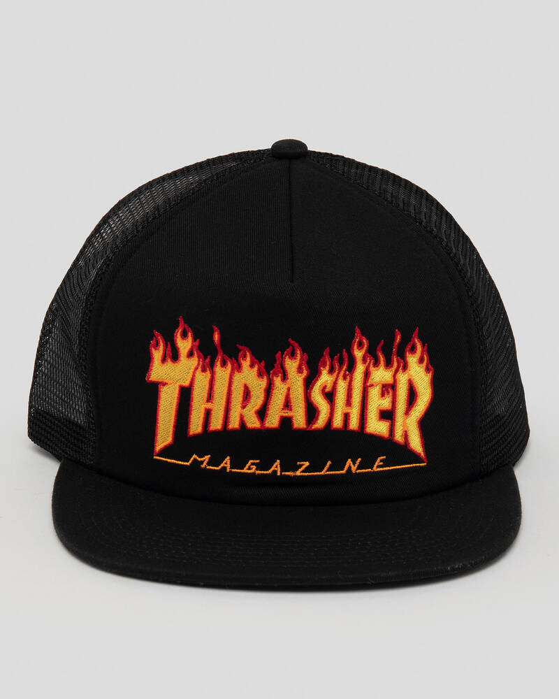 Thrasher Flame Embellished Trucker Cap for Mens