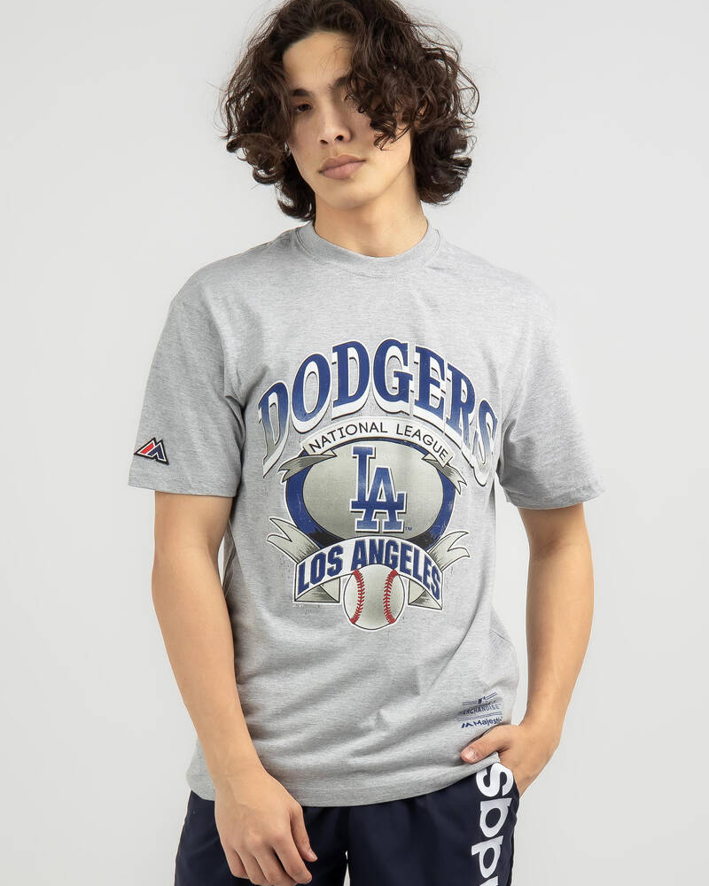Majestic LA Dodgers Vintage Banner T-Shirt In Grey Marle - FREE