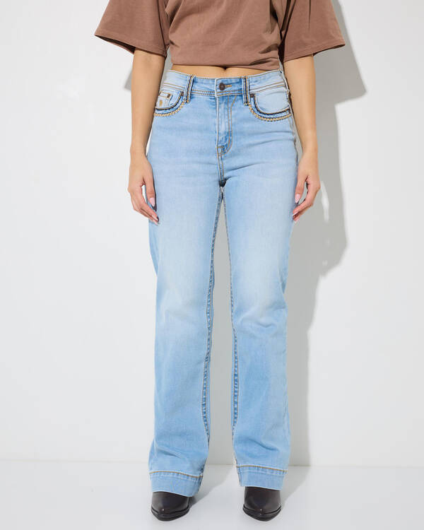 Indi Rodei Saddle Stitch High Rise Wide Bootleg Jeans