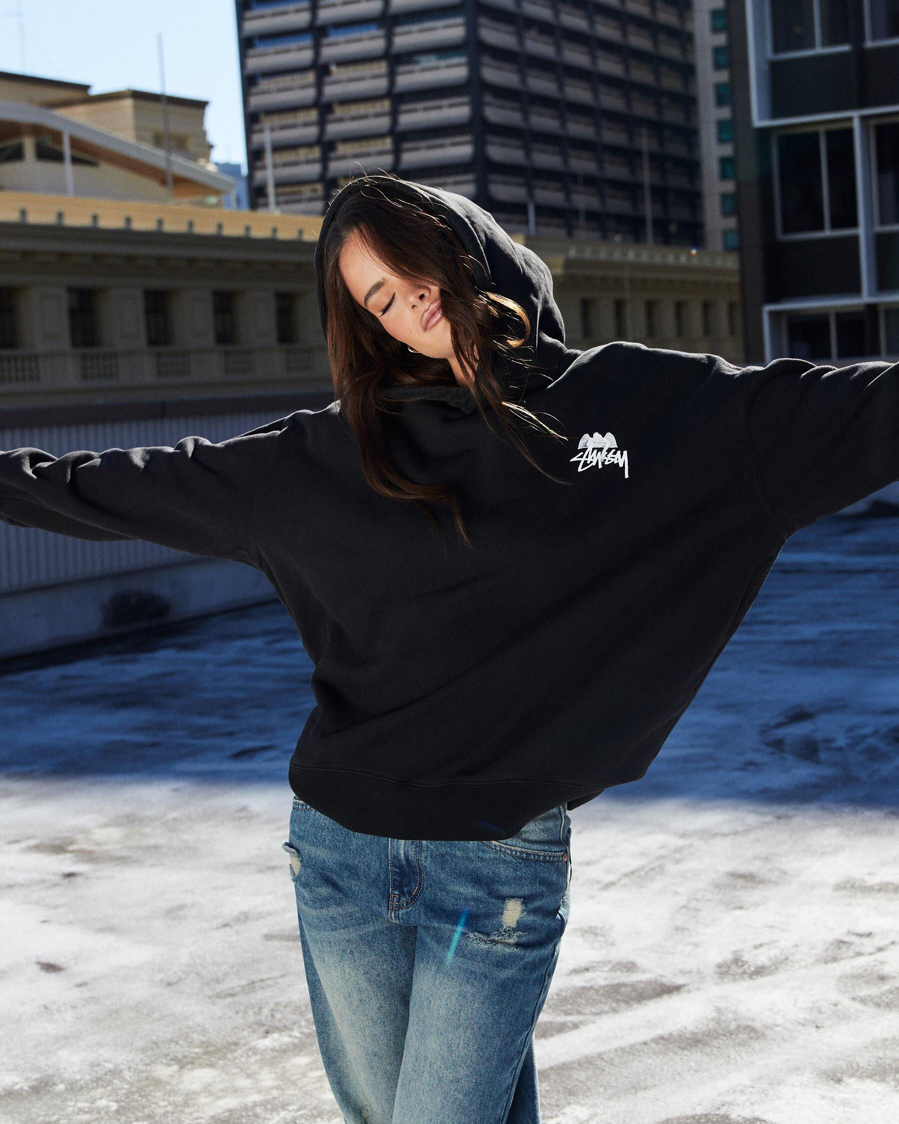 Shop Stussy Angel Oversized Hoodie In Pigment Black - Fast