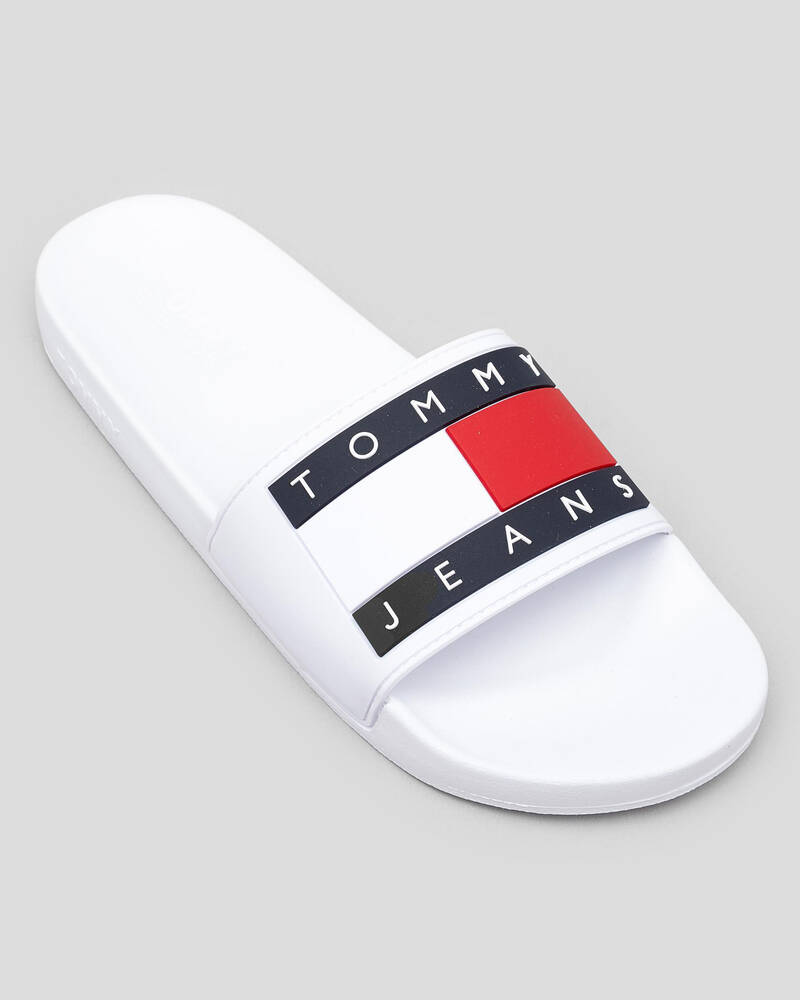 Shop Tommy Hilfiger Flag Pool Slide Sandals In White - Fast Shipping ...
