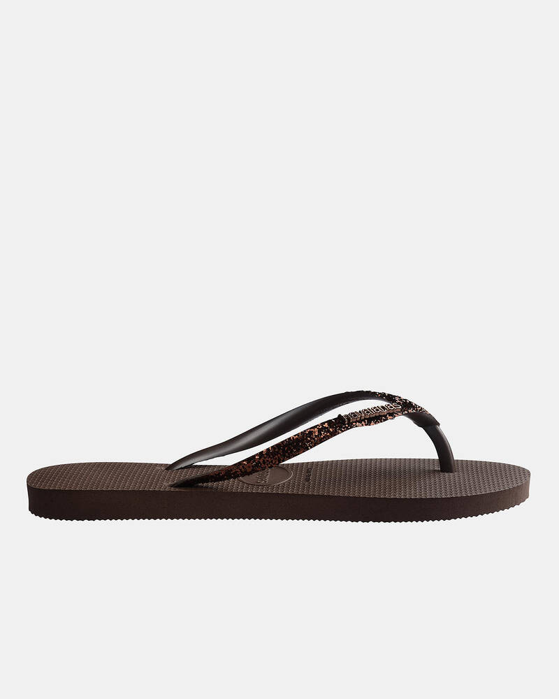 Havaianas Slim Metal Logo Glitter Thongs for Womens