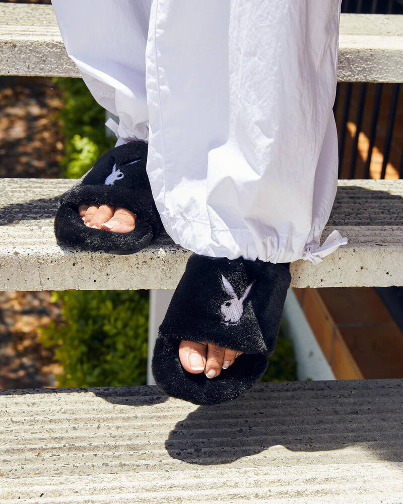 Playboy Fuzzy Bunny Slide Sandals for Womens