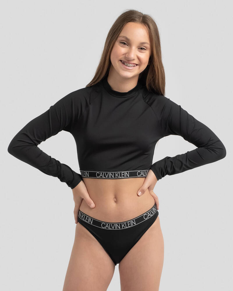 Calvin Klein Girls' Core Logo Long Sleeve Rash Vest Set for Womens