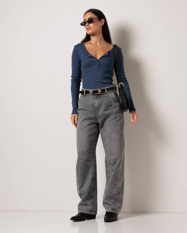 Mooloola Shirley Long Sleeve Henley Top for Womens