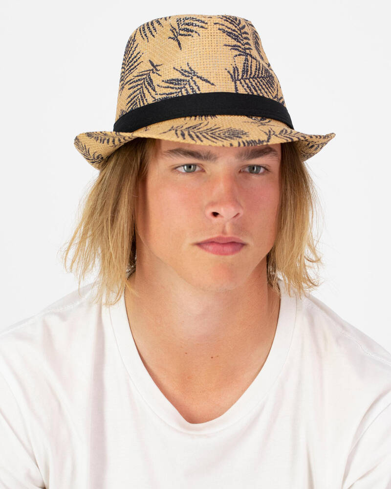 Shop Lucid Foliage Straw Fedora In Brown/navy Fast Shipping & Easy