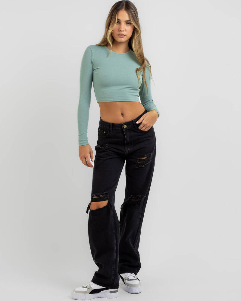 Mooloola Basic Rib Long Sleeve Top for Womens