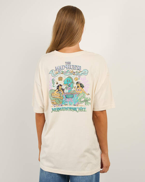 The Mad Hueys Mermaids Drink Free Oversized T-Shirt for Womens
