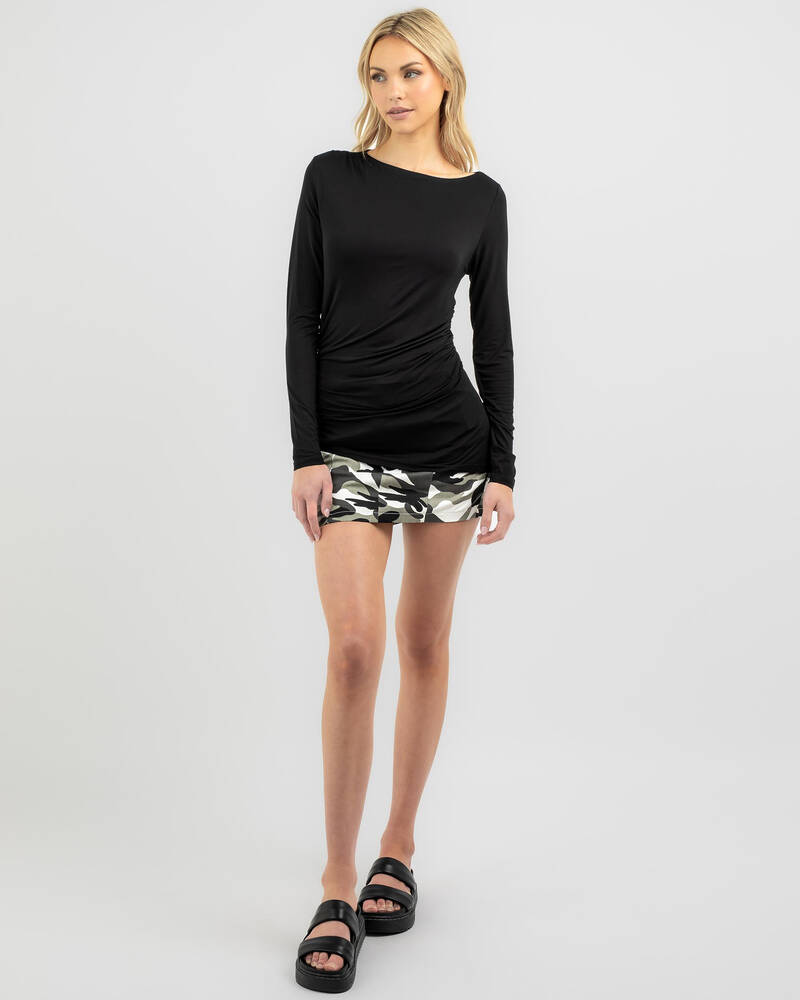 Thanne Basic Long Sleeve Ruche Top for Womens