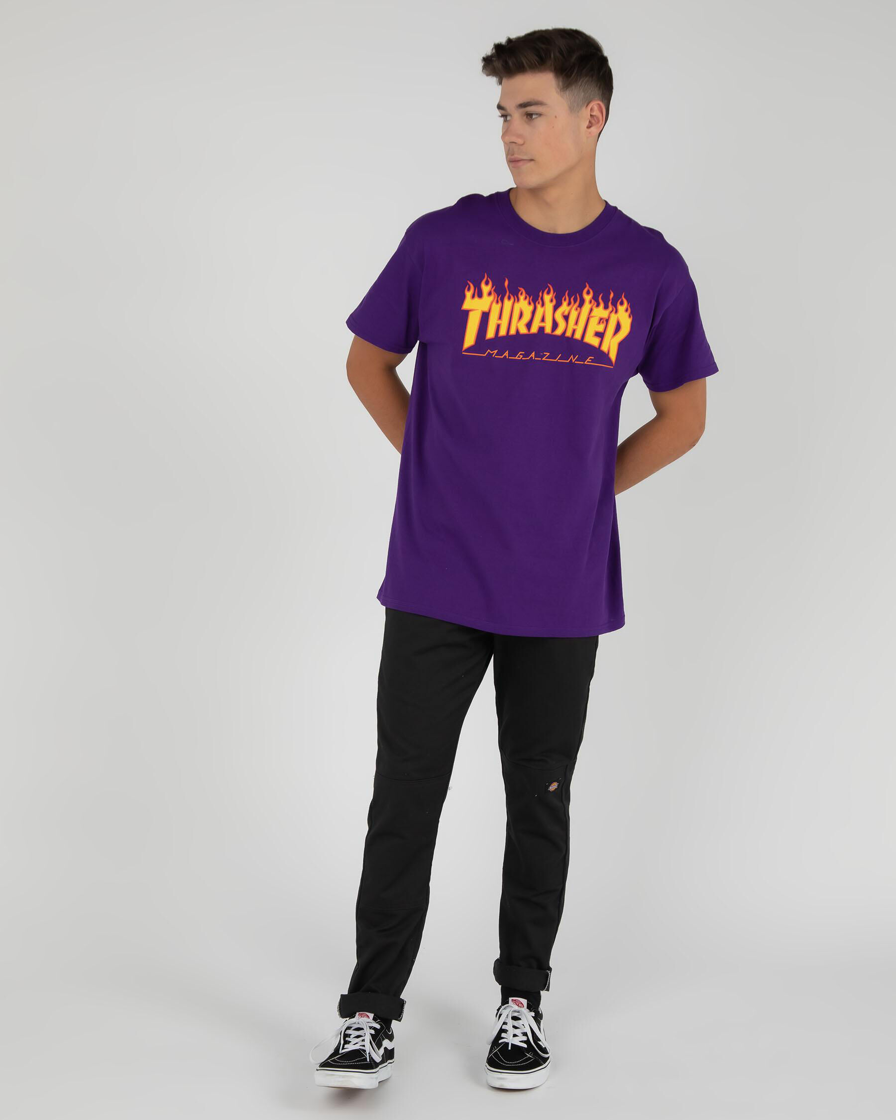 Thrasher Flame Logo T-Shirt In Purple 
