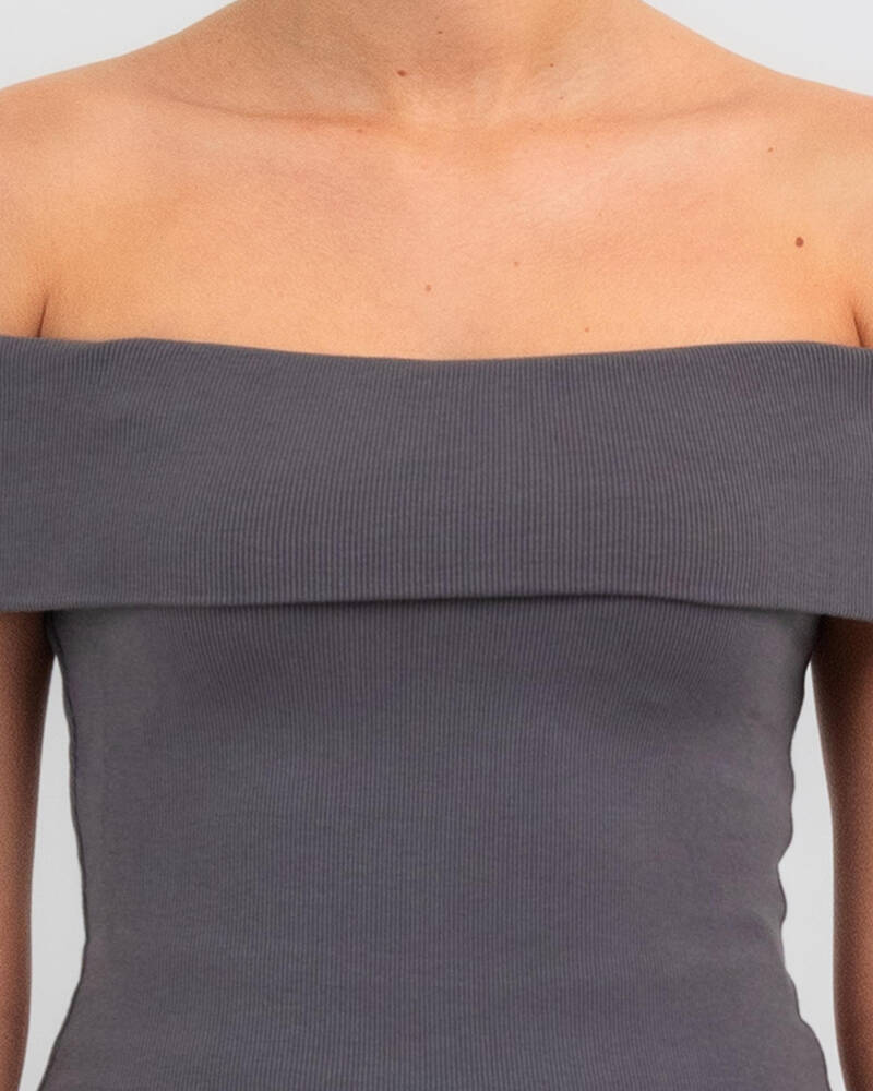 Mooloola Basic Fine Rib Off Shoulder Top for Womens