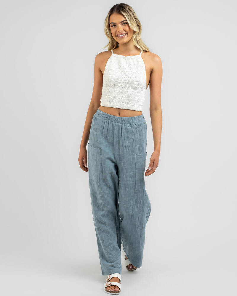 Rusty Somewhere Beach Pants In Dusty Blue Fast Shipping & Easy