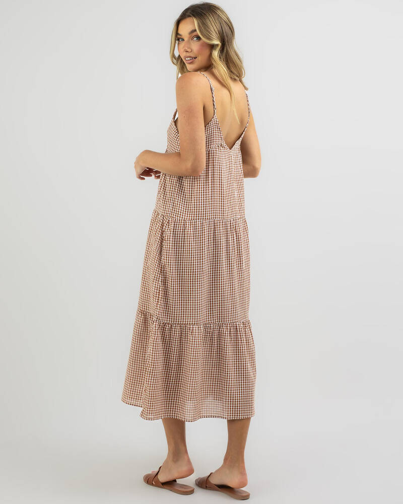Rhythm Lola Check Tiered Midi Dress for Womens