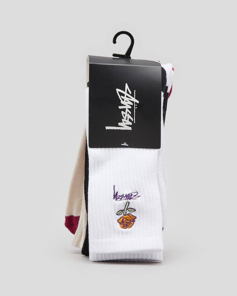 Stussy Mens' 80 Rose Crew Socks 3 Pack for Mens