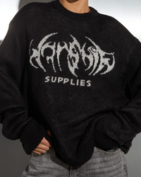 Worship Supplies Diablo Box Fit Crew Neck Knit Sweater for Womens image number null