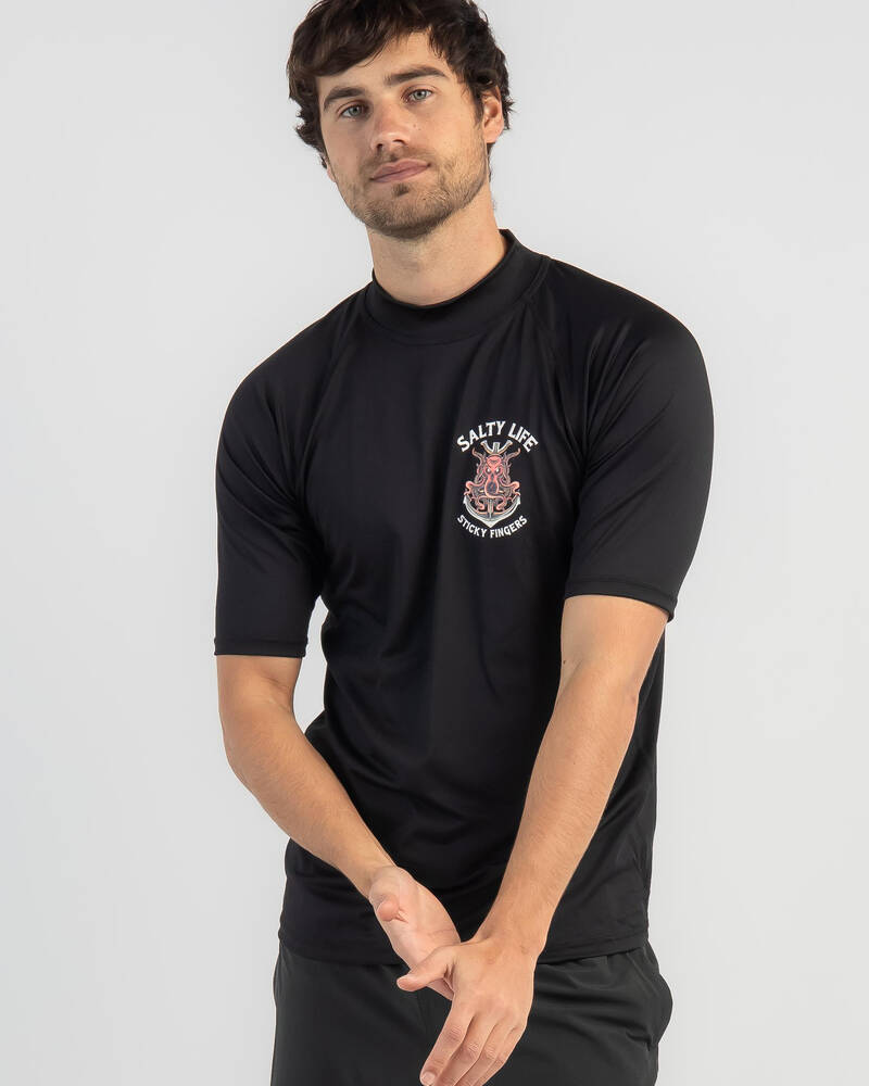 Salty Life Sticky Fingers Short Sleeve Rash Vest for Mens