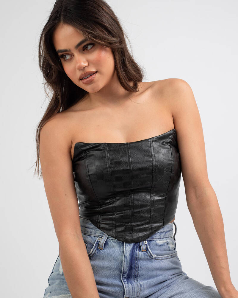 Luvalot Pamela Vegan Leather Corset Top for Womens