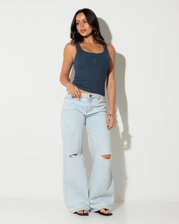 Ava And Ever Basic Fine Rib Henley Tank Top for Womens