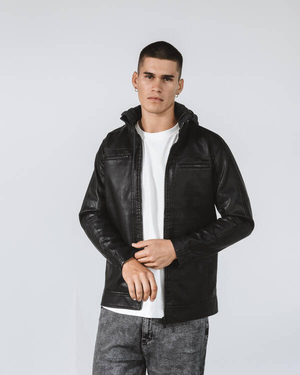 Scatter Hooded Faux Leather Jacket