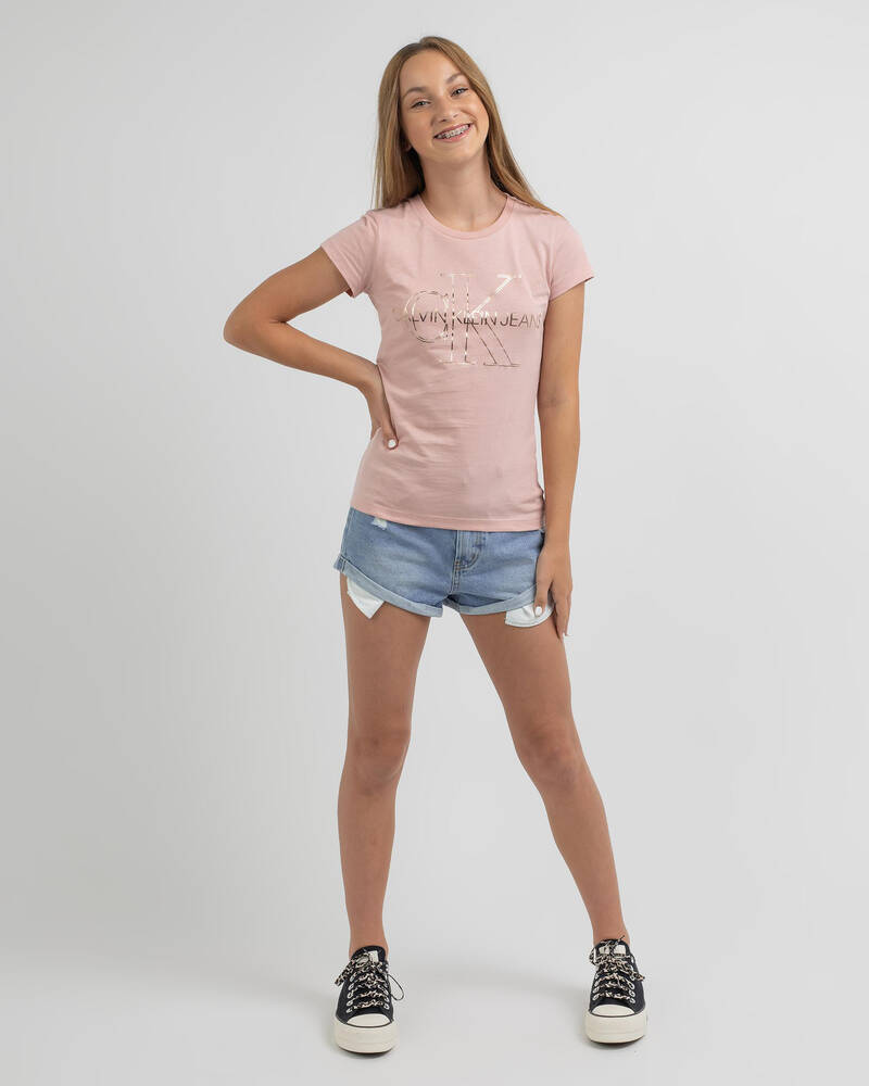 Calvin Klein Girls' Monogram Outline T-Shirt for Womens