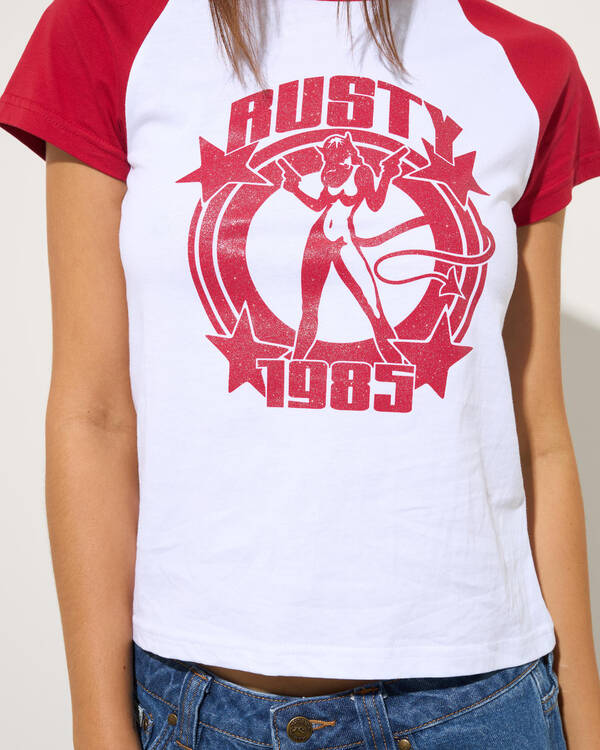 Rusty Daring Devil Cap Sleeve Baby Tee for Womens