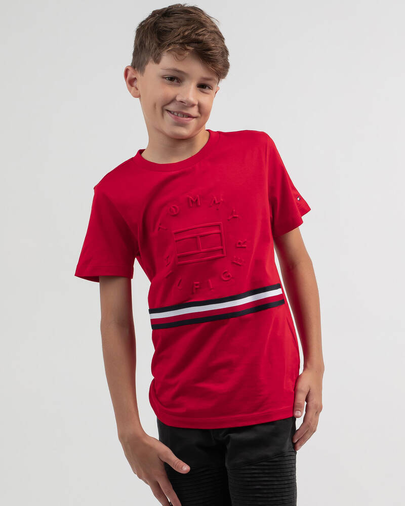Tommy Hilfiger Boys' Global Stripe Embossed T-Shirt for Mens